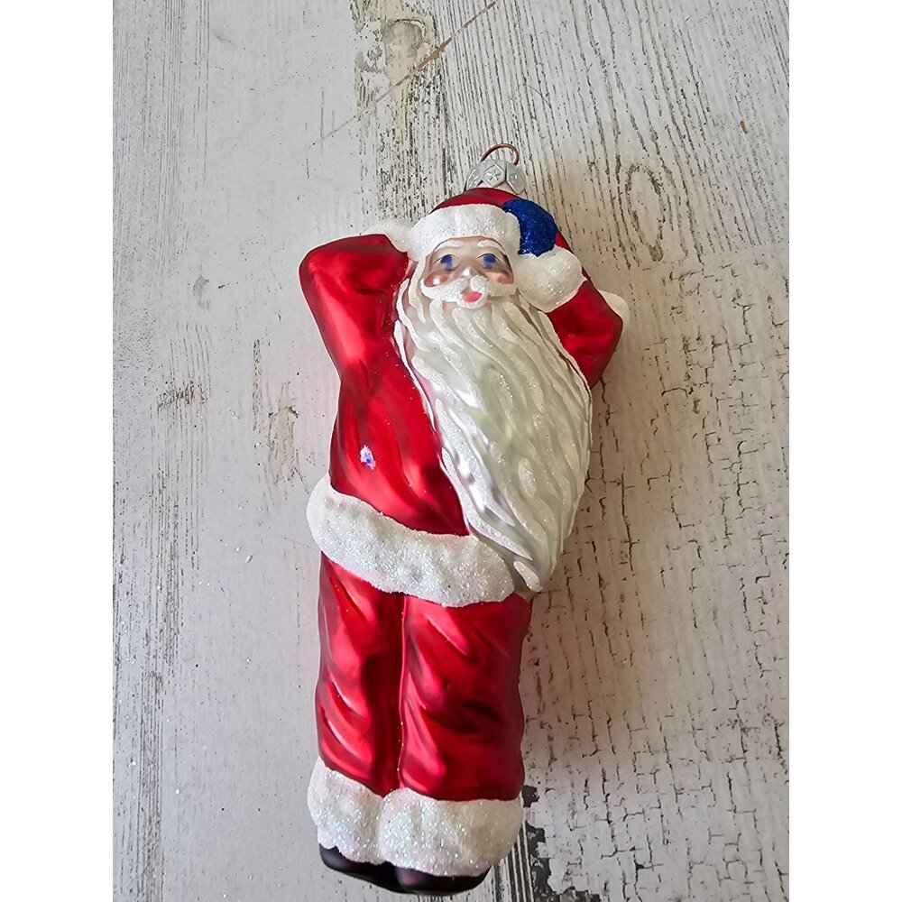 Patricia‎ breen Santa hold your hat glitter red glass ornament Xmas tree